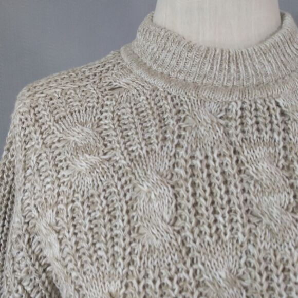 J Riggings Sweater Men's medium champagne beige cable thick pullover jumper prep - Picture 4 of 12
